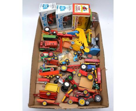 One tray of loose Dinky, Corgi, Matchbox and other die-cast farming models, including Massey Harris tractor; Leyland tractor;