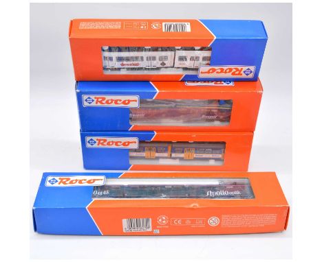 Roco HO gauge model railway trams, four including ref 43182 Strab. 6a. Gothaer; ref 43179 Straba 8a Annlin; ref 43194; ref 43