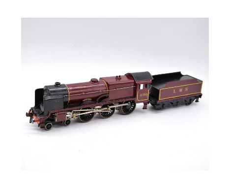 Bassett-Lowke O gauge model railway electric locomotive, LMS 4-6-0 'Royal Scot', with tender, 3-rail, restored with reproduct