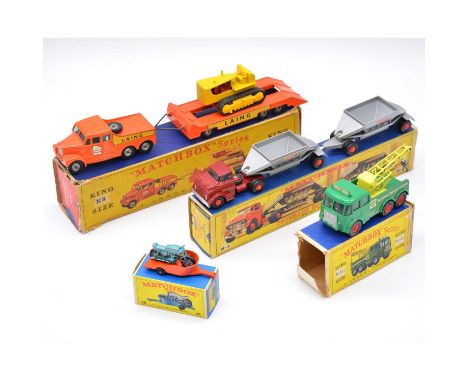 Matchbox Lesney die-cast models, four including Matchbox 1-75 series ref 38 Honda motorcycle and trailer; Matchbox King Size 