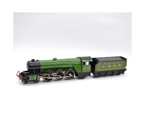 Bassett-Lowke O gauge model railway electric locomotive, LNER 4-6-2 'Flying Scotsman', with tender, 3-rail, restored with rep