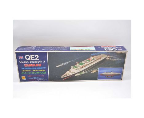 Otaki Plastic Models Japanese Cunard 'QE2' scale model kit, 1:450 scale, unchecked but appears complete, boxed.