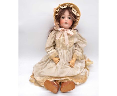 Catterfelder Puppenfabrik, German bisque head doll, 264 head stamp, sleeping eyes, open mouth, composition body length 77cm