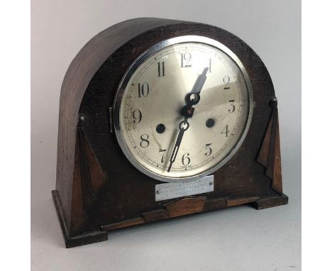 1930S MANTEL CLOCK, the round dial with Arabic numerals, skeleton hands, 27cm wide