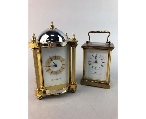 MATTHEW NORMAN CARRIAGE CLOCK, 11cm high, along with a London Clock Company carriage clock and two mantel clocks (4)