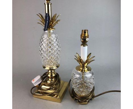 CRYSTAL AND BRASS TABLE LAMP, modelled as a pineapple, 45cm high, along with a smaller table lamp shaped as a pineapple (2)