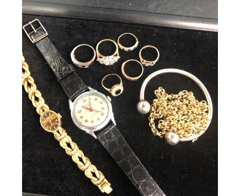 GENTLEMAN'S PIERPONT WATCH, manual wind, in stainless steel, along with a lady's Limit gold plated watch, a gold plated chain
