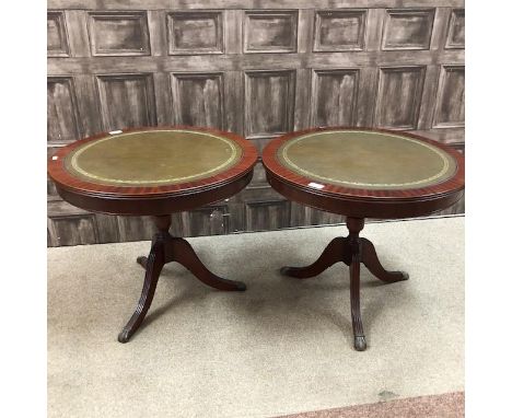 PAIR OF CIRCULAR MAHOGANY OCCASIONAL TABLES, on tripod supports, 60cm diameter