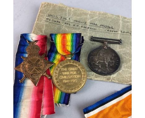 WWI MEDAL GROUP, awarded to 3688 Pte. J. P. Farrell R. Scots., each with ribbon