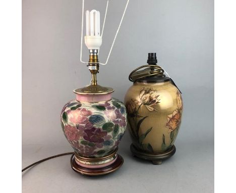 GROUP OF FOUR CERAMIC TABLE LAMPS, the tallest 27cm high