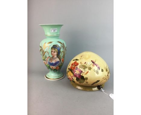 PARIS PORCELAIN BALUSTER VASE, decorated with portrait bust of a young lady amid foliage, 33cm high and a Victorian ceramic h