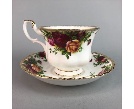 ROYAL ALBERT OLD COUNTRY ROSES TEA SERVICE, comprising six cups, seven saucers and side plates, cream, sugar, bowl and miniat