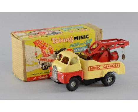 Tri-ang Minic Push and Go No.3 heavy duty Crash Truck with electric searchlight, marked for Minic Garages scale model with al