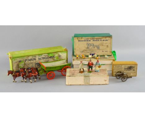 Britains Home Farm Series Farm Wagon No 5F in original box together with Horse Roller in original box, collection of lead pai
