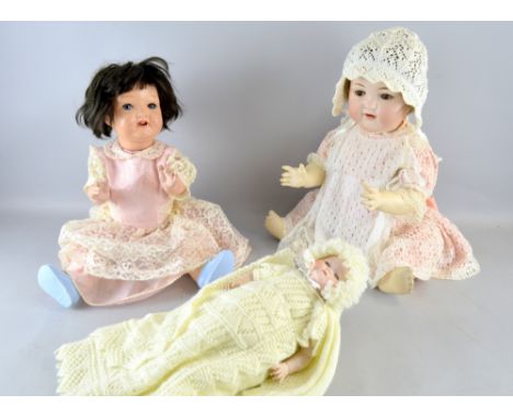 Armand Marseille bisque headed doll, impressed `AM 990 13`, 60cm, German  doll stamped H W number 50cm,  and German baby doll