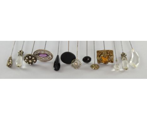 A collection of vintage hat pins including two in Art Nouveau style, paste set and jet examples (11)  