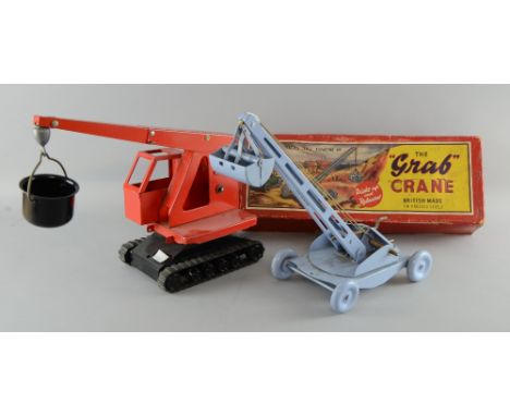 Tri-ang red painted large Jones K L 44. Crane, another similar made by Tri-ang with rubber wheel tracks together with the 'Gr