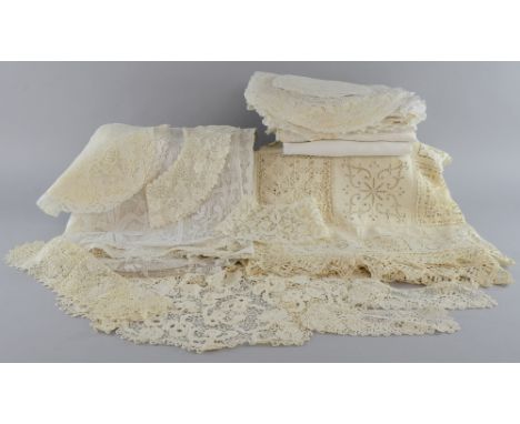  A large lace  panel, with designs of baskets of flowers and garlands, apppliqued on net, floral tatting border, 200 x 125 cm