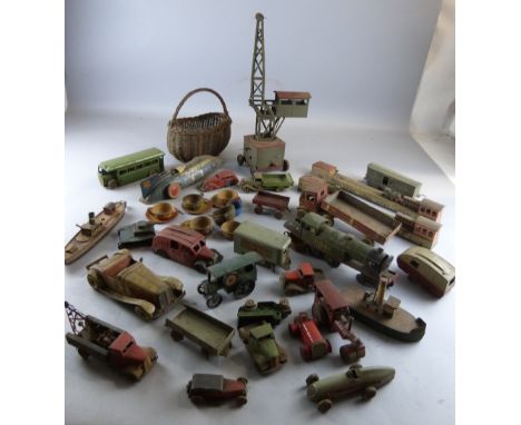 Collection of tin plate model vehicles including a MAR toys Imperial Oil Company truck, pair of German miniature railways, Ge