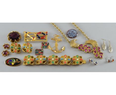 Costume jewellery mainly 1970's some labelled Naive Paris, two nautical brooches and others in enamel  