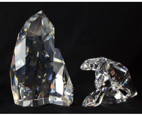 Swarovski Iluliac giant Iceberg no. 837625 designed by Mario Dilitz in carrying case, and a clear crystal  polar bear no. 837
