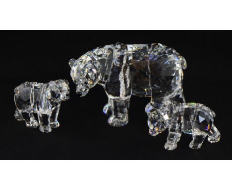 Swarovski crystal glass three polar bears, Mother Bear, Brother Bear, Sister Bear (limited edition), boxed. Blue individual b