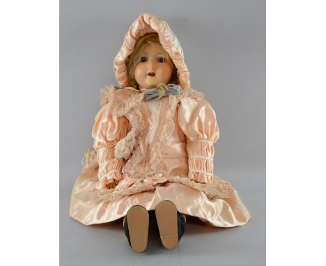 German bisque headed doll by Heinrich Handwerck. stamped HW 61/2, sleeping eyes, open mouth and teeth, pierced ears, brown mo