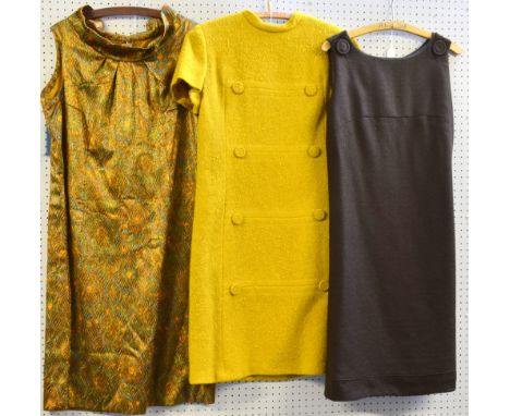 Three 1960s shift dresses, two in wool and a print cocktail dress  