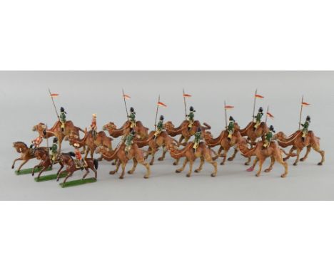 Heyde Indian Army Camel Corps mounted with Lancers (11 Camels) together with three soldiers on horseback, 