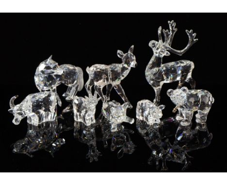 Swarovski crystal glass animals and others to include reindeer, fox, buffalo, kitten, bear with fish (8 pieces), 