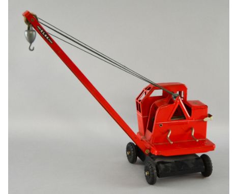 Tri-ang red painted Jones K L 44. crane with black rubber tyres 