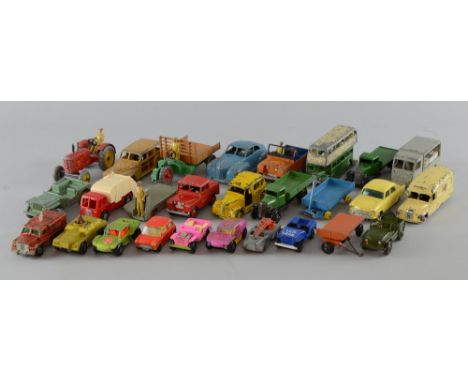 Small Collection of playworn vehicles (approx. 25), to include Dinky Toys Land Rover, Massey Tunnel Police red Land Rover, Da