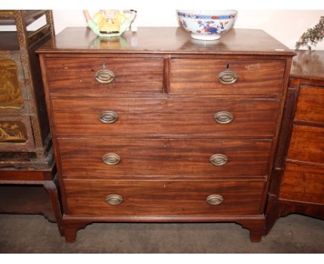A George III mahogany chest, fitted two short and three long drawers, raised on bracket feet, 110cm wide