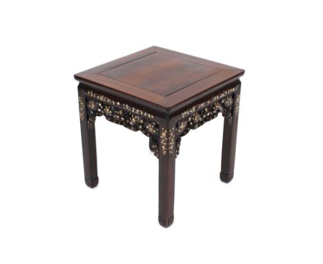 A Chinese hardwood and mother of pearl inlaid side table, 49cm wide