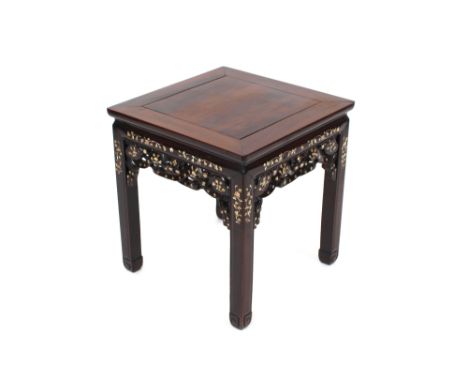 A Chinese hardwood and mother of pearl inlaid side table, 49cm wide