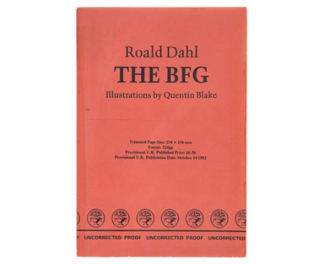 Dahl (Roald) The BFG, uncorrected proof copy, cut signature of the author laid down to title, original wrappers, light scuffs