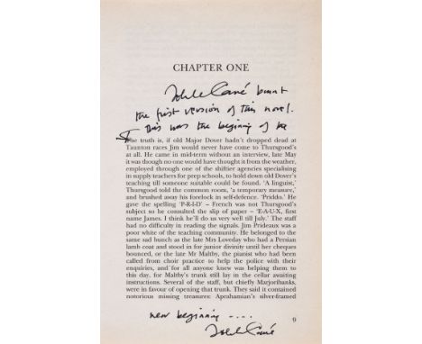 Le Carré (John) Tinker Tailor Soldier Spy, 1f. [pp.9/10] from the novel, annotated by the author, "John le Carré burnt the fi