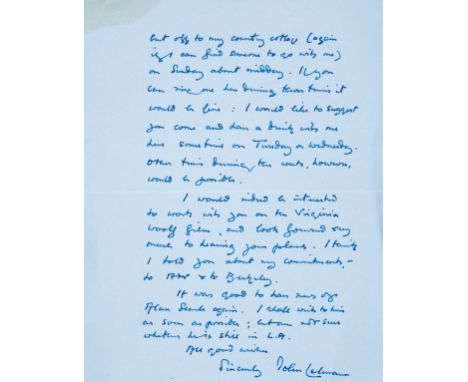 Lehmann (John, poet and sometime managing director of Hogarth Press, 1907-1987) Autograph Letter signed to George Cukor, 2pp.