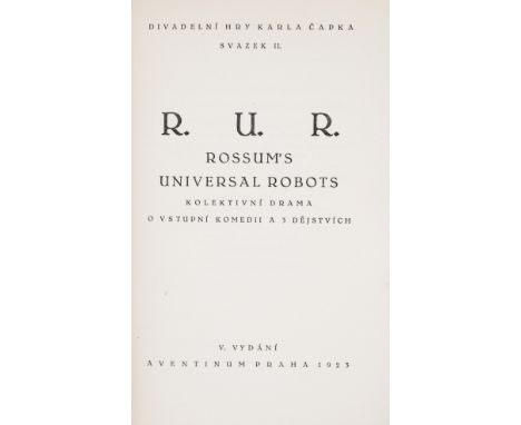 Čapek (Karel) R.U.R. Rossum's Universal Robots, signed by the author on half-title, fifth edition, modern russet half calf, 8