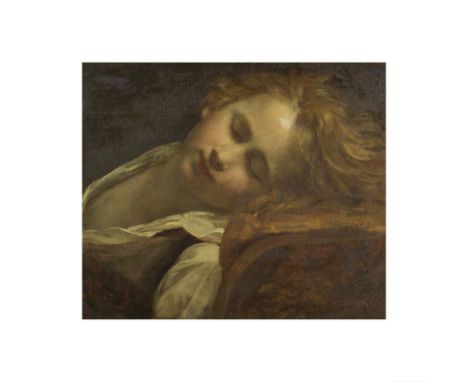 Ecole française, début XIXe siècleJeune garçon endormi huile sur panneauoil on panel36.4 x 42.8cm (14 5/16 x 16 7/8in).For fu