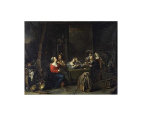 Entourage de Simon de Vos (Anvers 1603-1676)Scène galante dans une taverne huile sur panneauoil on panel40.8 x 52.2cm (16 1/1