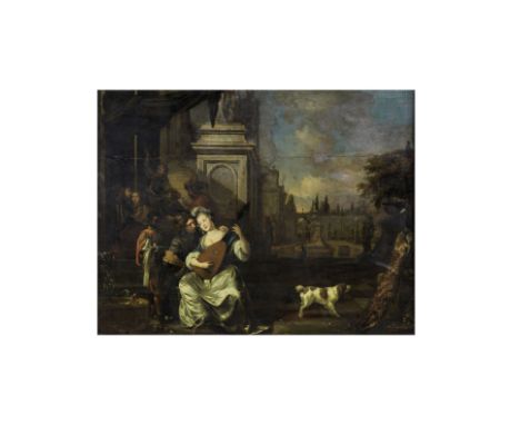 Entourage de François Xaver Hendrik Verbeeck (Anvers 1686-1755)L'accolade musicale huile sur panneauoil on panel24.5 x 20 cm 