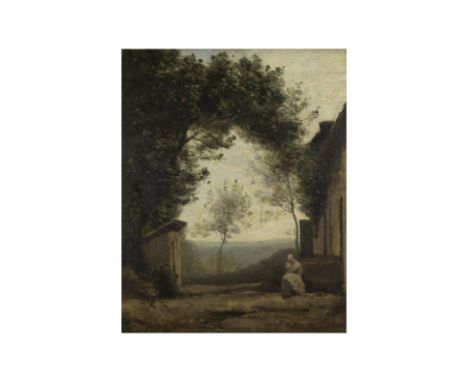 Atelier de Jean-Baptiste Camille Corot (1796-1875)Mère à l'extérieur de la ferme porte une signature 'COROT' (en bas à droite