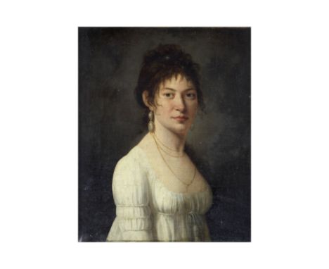 Ecole française, XIXe sièclePortrait de femme en blanc huile sur toileoil on canvas60 x 50cm (23 5/8 x 19 11/16in).For furthe