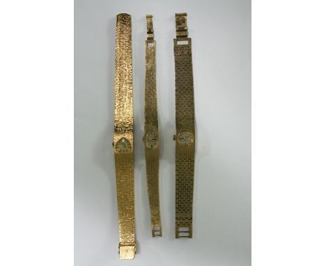 A collection of three vintage ladies watches with bracelet straps. Face. 1.5 x 2cm. (largest). 
