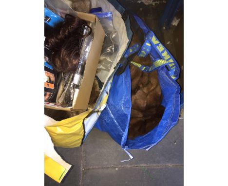 2 bags of vintage furs and few wigs 