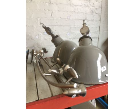 A pair of industrial, parabolic light fittingsMeasurements :Height : approx 18 - only the dome, not the fitting.Height of all