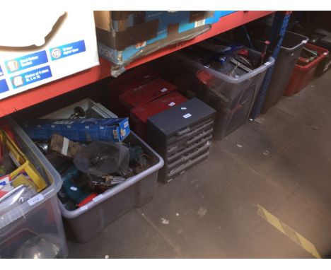 7 boxes and 4 multitrays of misc tools, garage items, etc.