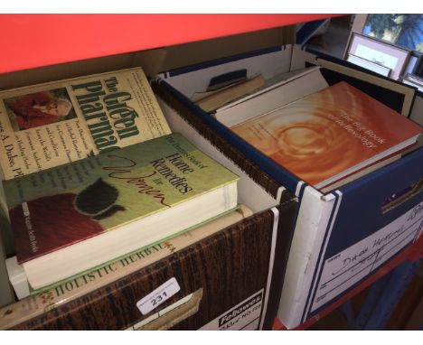 Two boxes of health and well being books, a box of vintage sheet music and two boxes and two boxes of craft magazines and boo