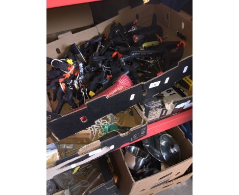 3 boxes of mixed tools and other items to include clamps, torches, etc.
